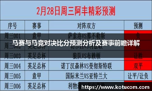 马赛与马竞对决比分预测分析及赛事前瞻详解